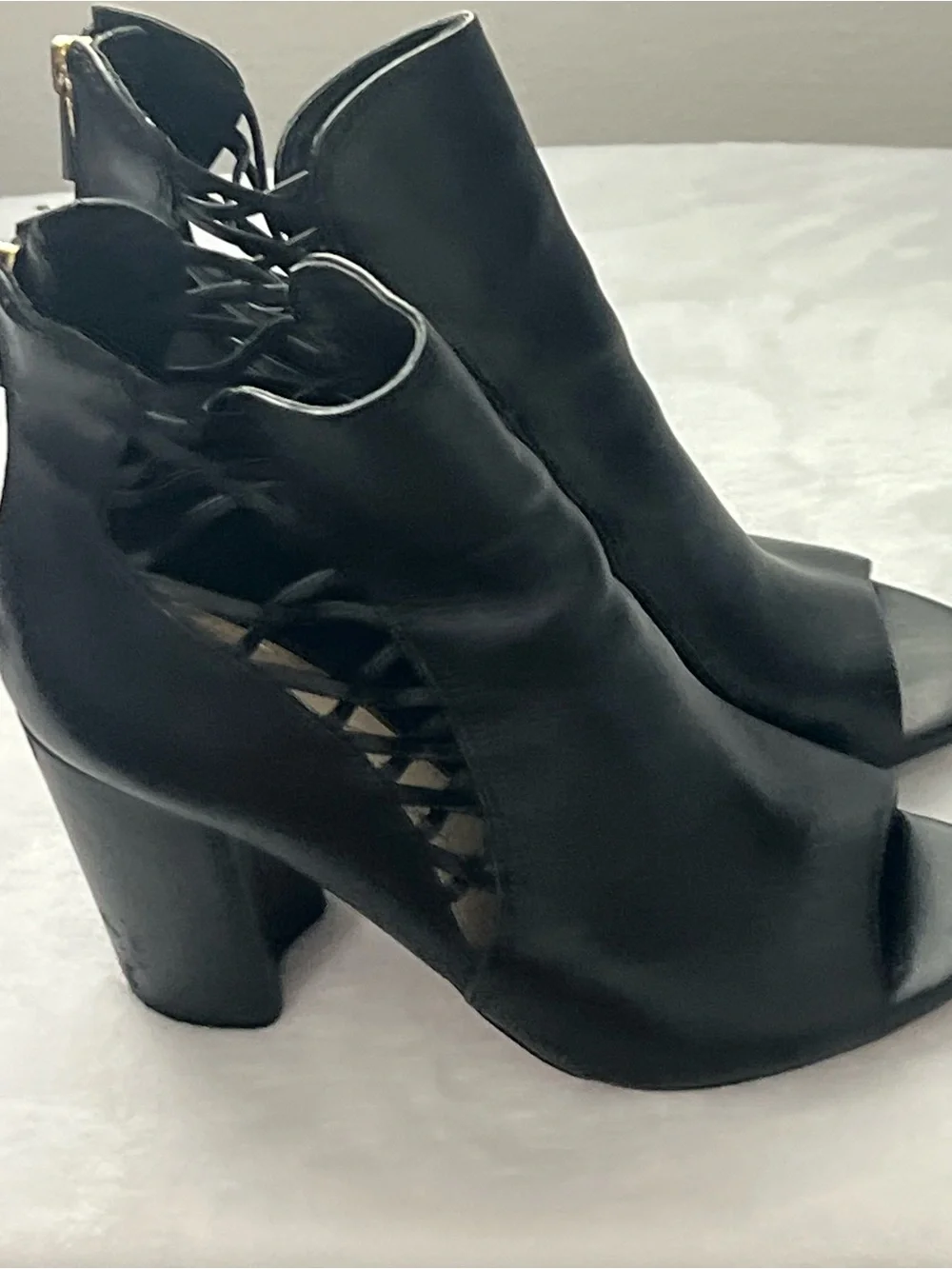 Jessica Simpson Black Open-Toe‎ Block Heel Booties with Side Cutouts, Size 7M/37